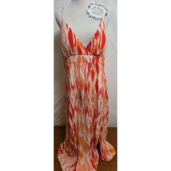 Athleta Faded Ikat Maxi Dress XL Coral Sand‎ Summer Beach Vacation Sundress - Picture 1 of 9